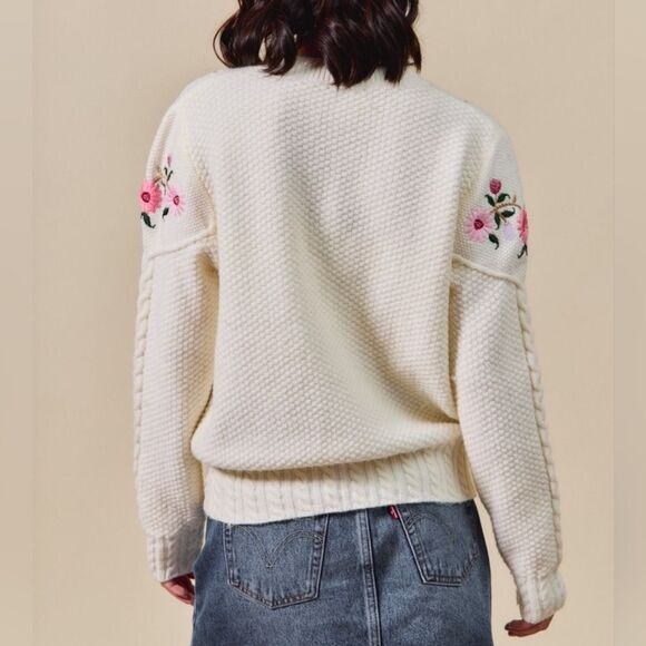 SO ME Floral Embroidered Coquette Cardigan Embroidered Cream Sweater - Picture 4 of 11